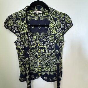 nanette leopore green navy white cap sleeve blouse - size 2